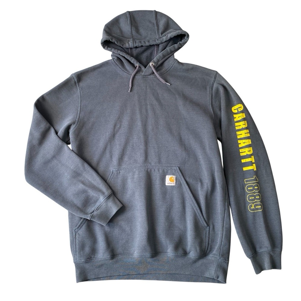 Carhartt Hoodie Mens Medium Loose Fit Sleeve Logo Gray Pullover Sweatshirt